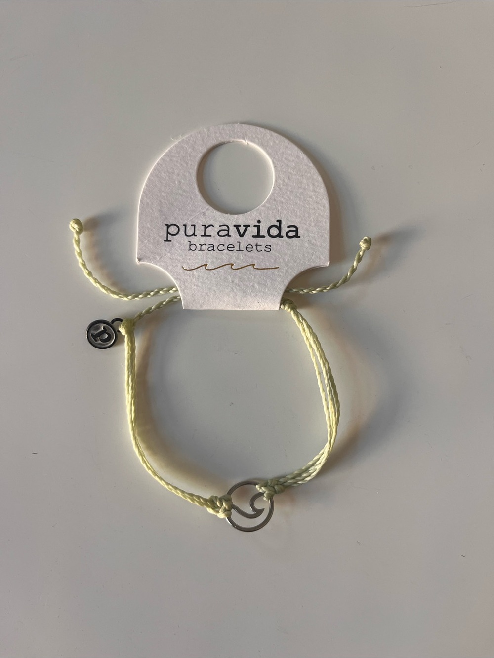 Pura Vida Light Green Adjustable Cord Bracelet with Silver Charm